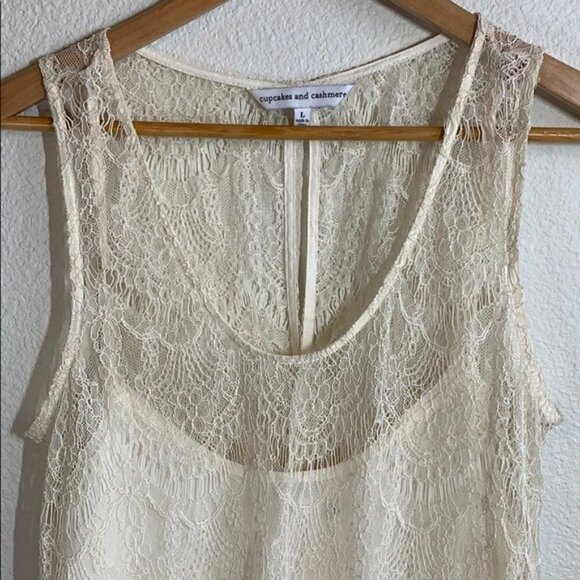 Cupcakes & Cashmere Ivory Sleeveless Lace Sheath Dress Women’s Size Large - Picture 3 of 12
